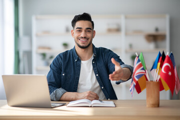 student with many flags from different countries