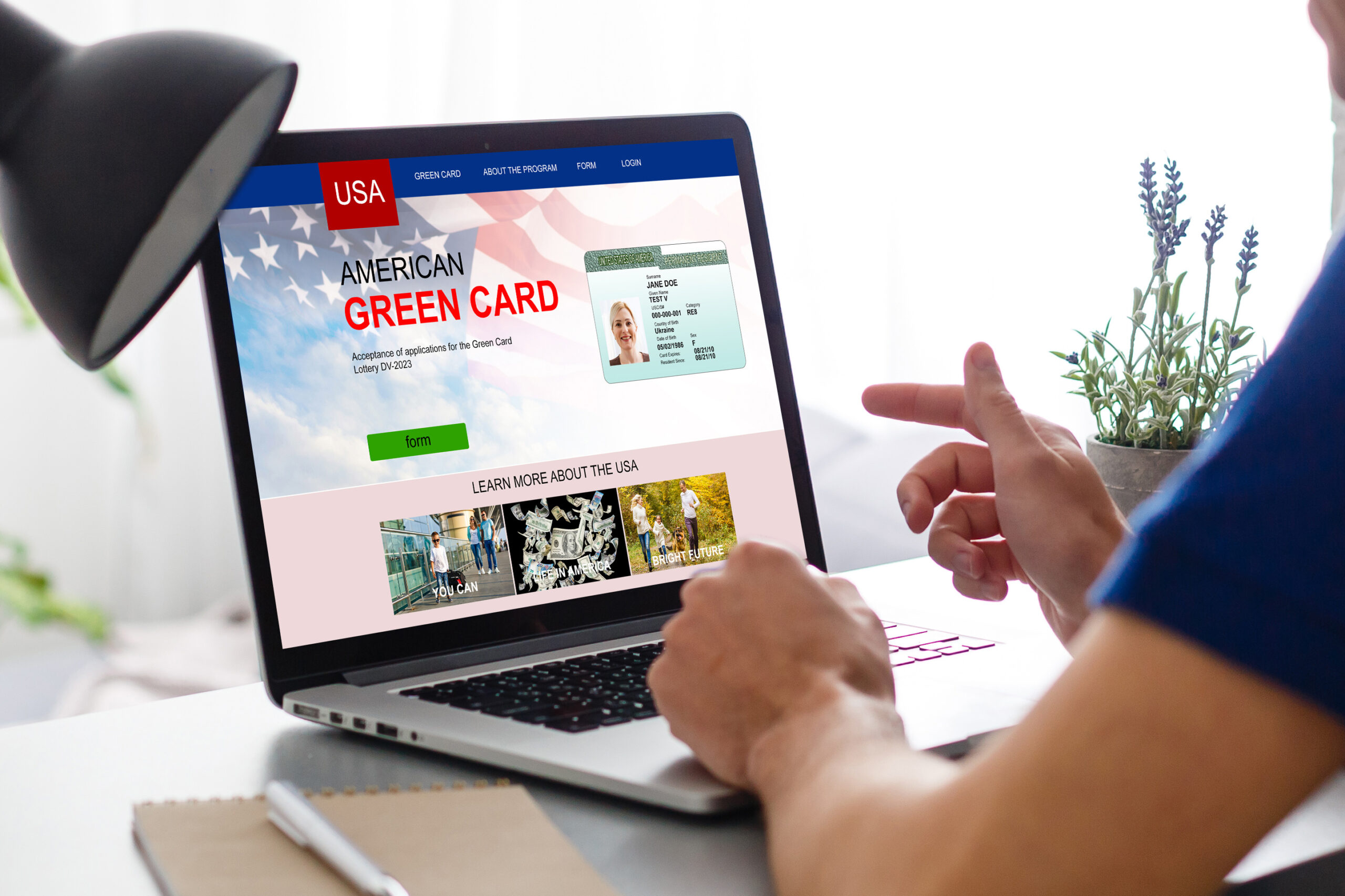 green card application screen on computer